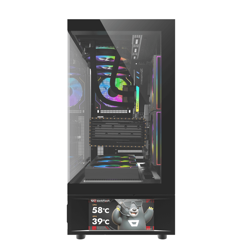 DarkFlash DS950V ATX Case with 6 Fans & LED Display - Black