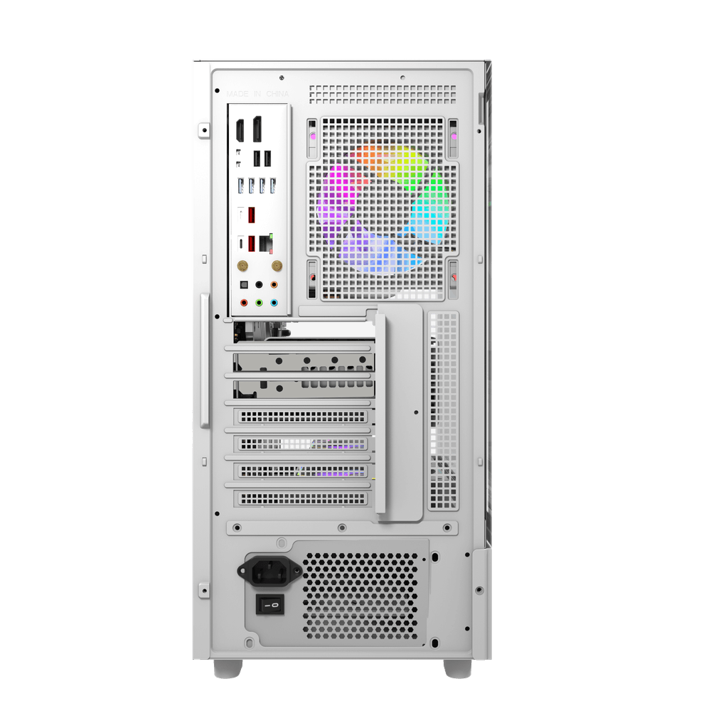 كيس كمبيوتر DarkFlash DS950V بحجم ATX مع ٦ مراوح وشاشة LED – أبيض