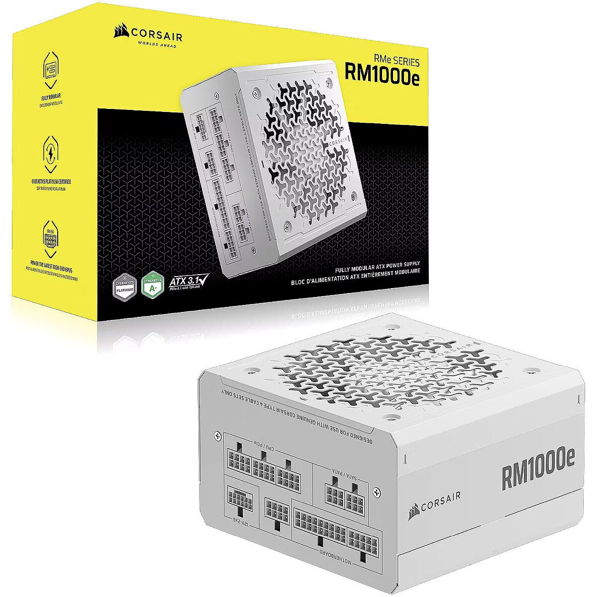 Corsair RMe Series RM1000e Fully Modular 80 Plus Gold Low-Noise ATX Power Supply - White