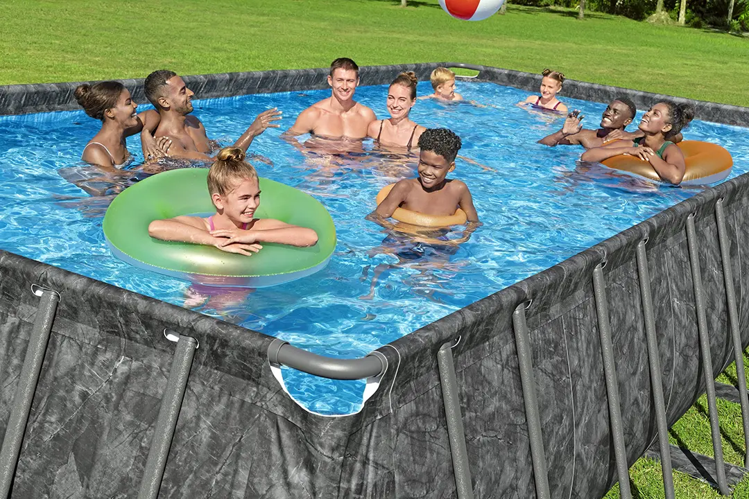 BESTWAY 7.32m x 3.66m x 1.32m Rectangular Pool Set (Pool, Sand Filter Pump(220-240V), Ladder, Cover, Polysphere? Pool Filtration Balls.) 561KG (Installation Not Included)