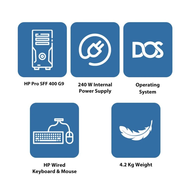 HP Pro SFF 400 G9/i5-13500 / 8GB DDR4 Ram /512GB M.2 SSD /Integrated,Intel UHD Graphics 770 / USB K&M / DOS /1YW