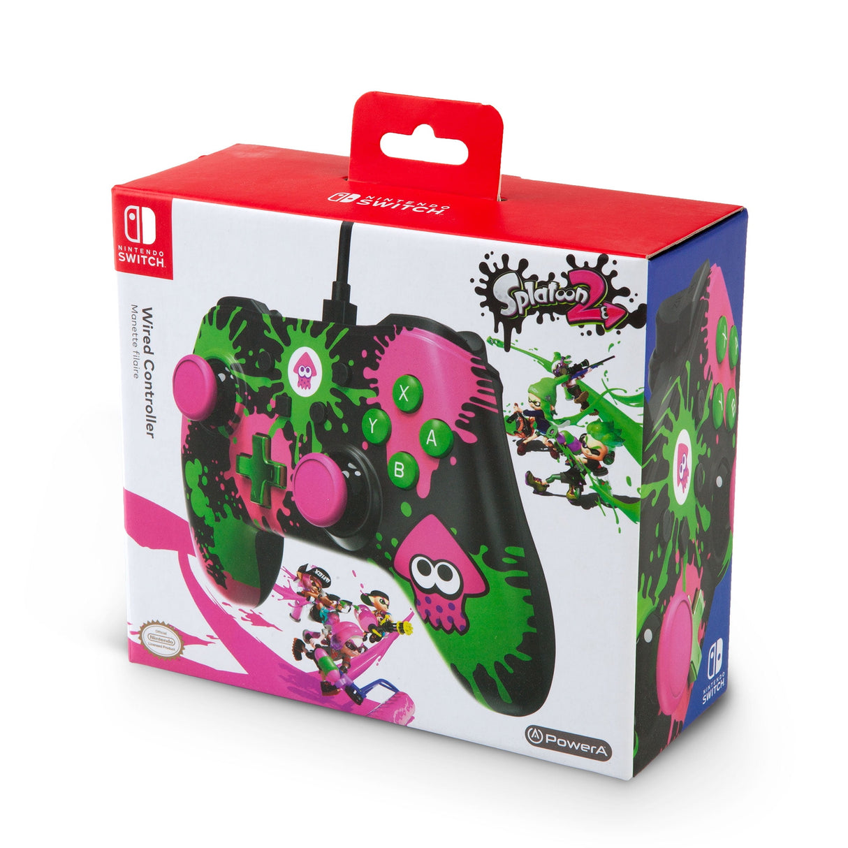 Nintendo Switch OLED Model w/ White Joy-Con with PowerA Enhanced Wired Controller for Nintendo Switch Splatoon 2 & DOBE Storage Bag For Nintendo Switch/Switch Oled - Blue