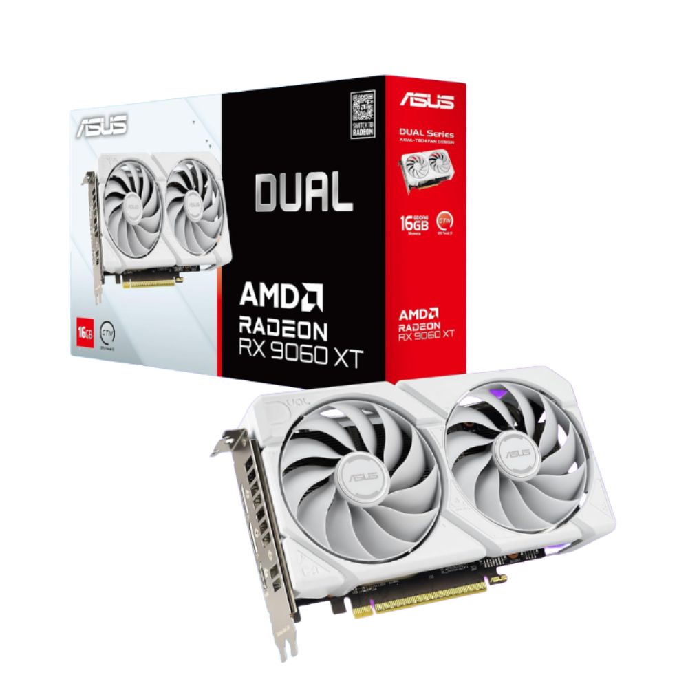 اسوس كارت شاشة ثنائية Radeon RX 9060 XT بسعة 16 جيجابايت GDDR6 للألعاب - أبيض