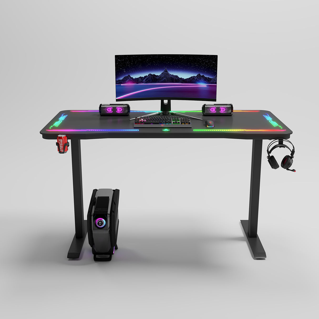 Gamax P206 Tempered Glass Surface Gaming Table 120*60*74 cm with Mousepad & Full RGB - Black (Installation Not Included)