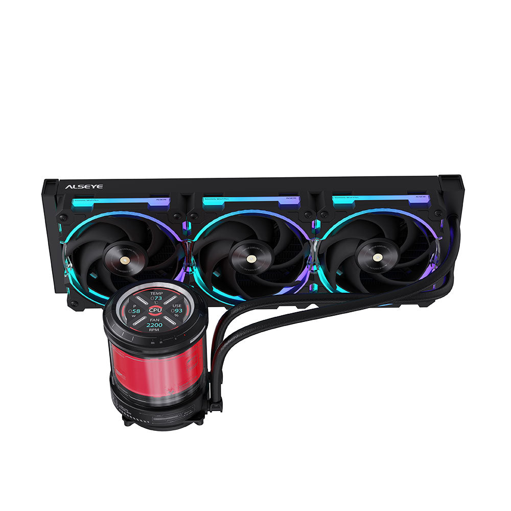Alseye W360-V-B 360mm AIO Liquid Coolers, 350W TDP low noise ARGB pump with 2.1 inch screen - Black