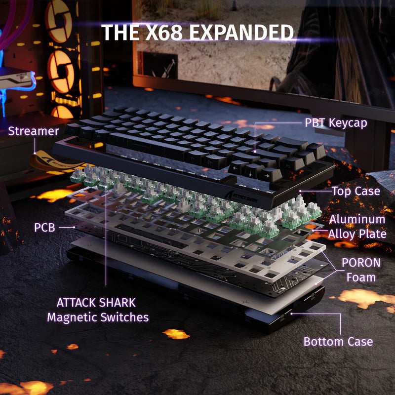 ATTACK SHARK X68 60% Wired 8KHz HE Rapid Trigger Keyboard (Magnetic Switch) - Black Contours