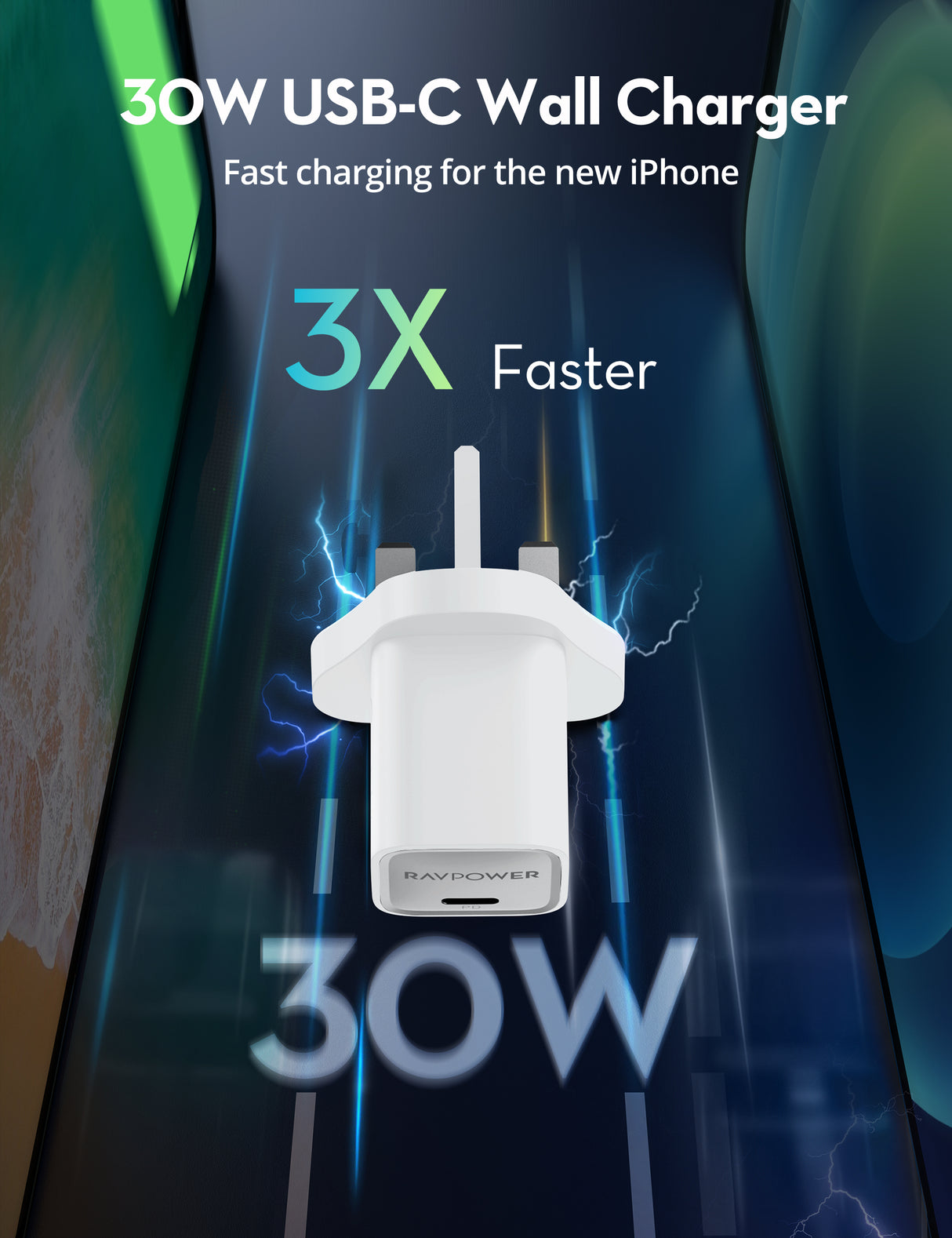 راف باور RP-PC1056 ميني شاحن USB-C GaN بقوة 30 واط ابيض— RP-PC1056W