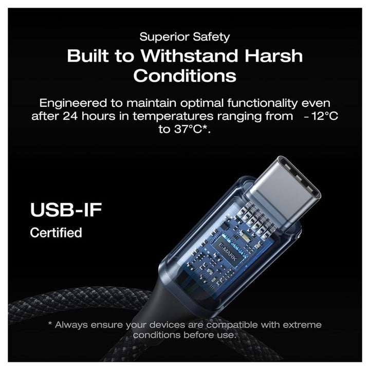 كابل بيسيوس إيكوفلو رابيد برو من USB-C إلى USB-C بطول 1.8 متر و240 واط – أسود