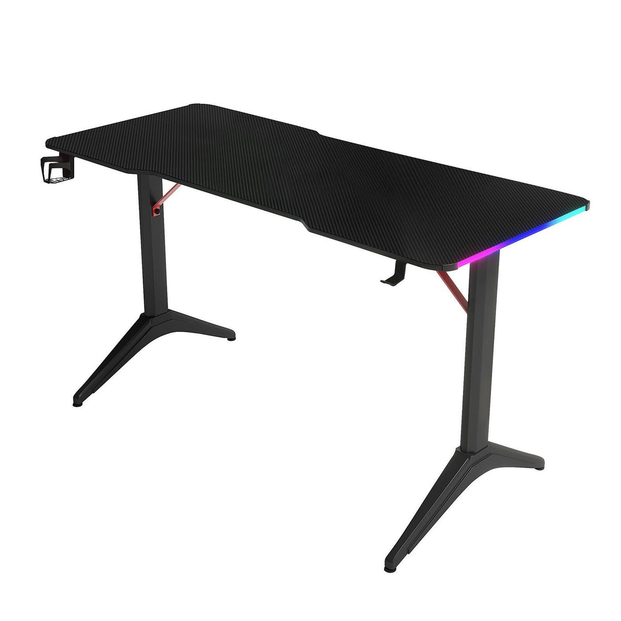 110cm RGB Carbon Fiber Gaming Desk Table with Cup & Speaker Holders - Black