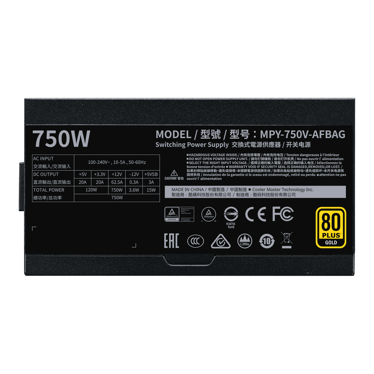 Cooler Master V750 Gold V2 750 Watt Full Modular Gaming Power Supply - Black