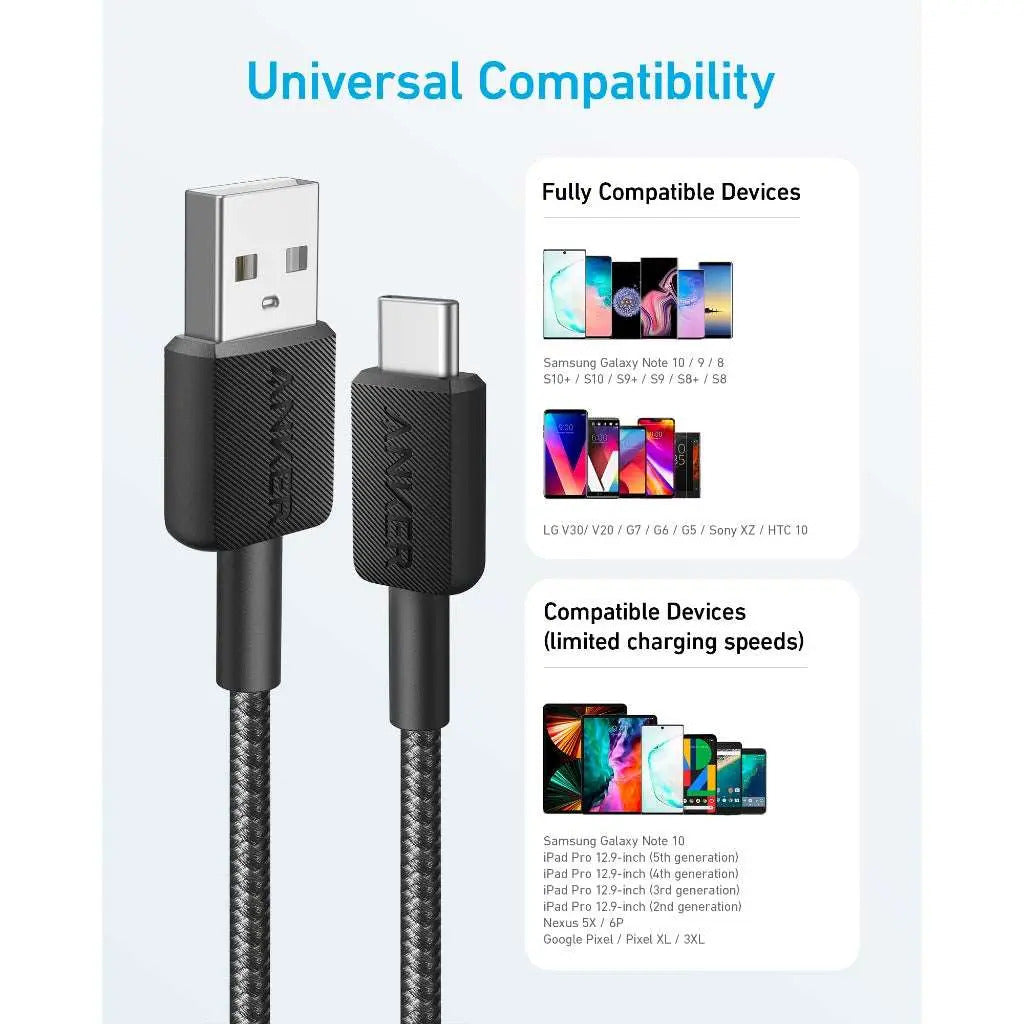 Anker 322 USB-A to USB-C Cable Braided (0.9m/3ft) -Black A81H5H11