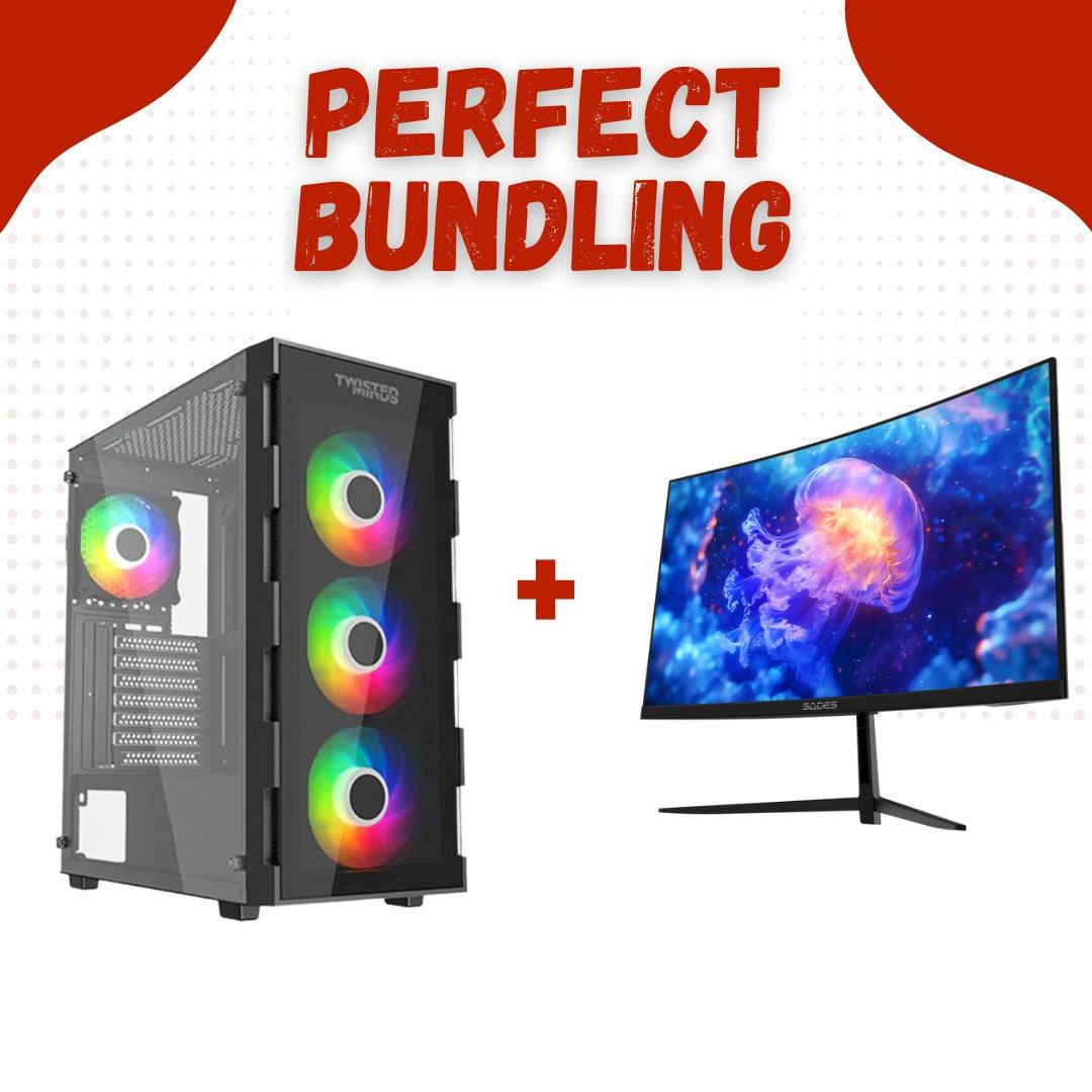 Gaming Bundle:Pc Intel Core i5-12400F,RTX 5060,16GB RAM with Sades NC-Pelagia, 24",FHD,200Hz,0.5ms,HDMI 2.1,VA,Curved Gaming Monitor (Black)