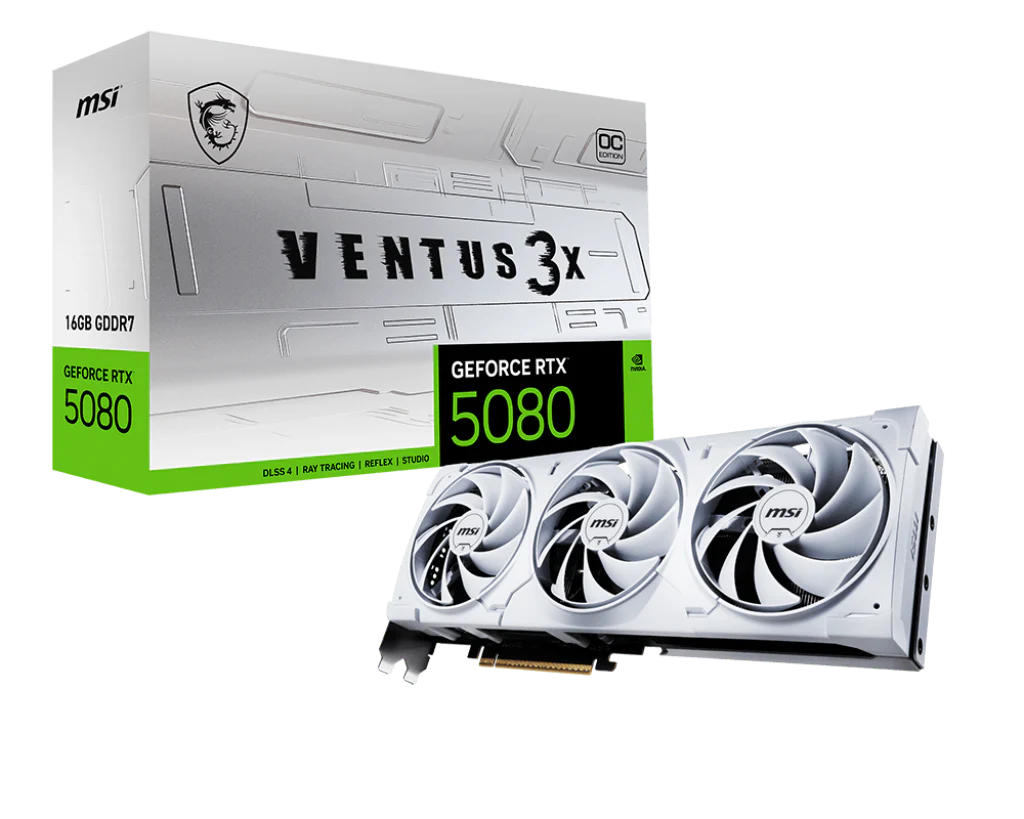 بطاقة رسومات الألعاب MSI GeForce RTX 5080 16GB GDDR7 Ventus 3X OC - أسود