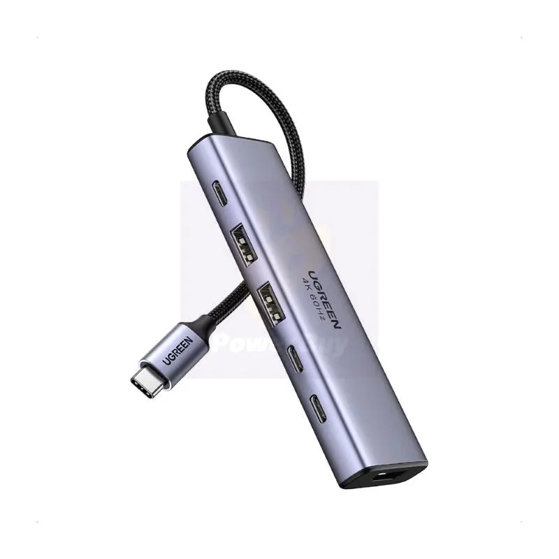 محول UGREEN USB-C متعدد المنافذ 6 في 1 مع HDMI بدقة 4K وشحن PD بقوة 100 واط (CM511 – 35999)