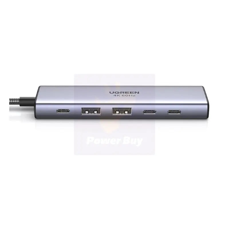محول UGREEN USB-C متعدد المنافذ 6 في 1 مع HDMI بدقة 4K وشحن PD بقوة 100 واط (CM511 – 35999)