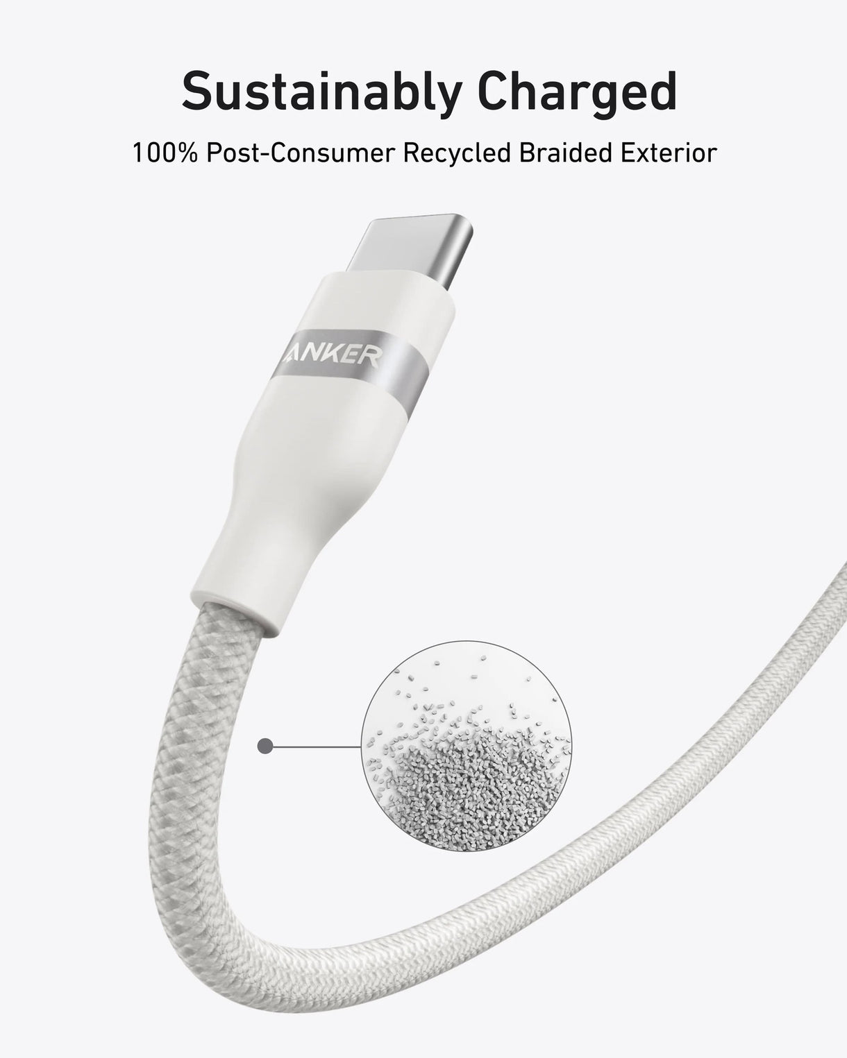Anker USB-C to USB-C Cable 240W (Upcycled-Braided) (0.9m/3ft) A82E2H21 - White