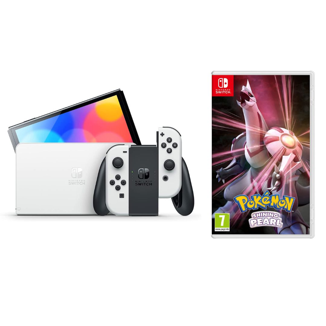جهاز Nintendo Switch OLED مع يدين White Joy-Con + لعبة Pokémon Shining Pearl