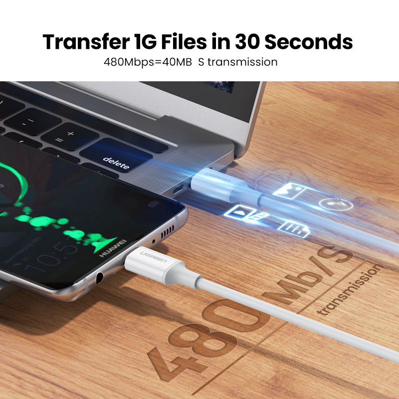 يوجرين USB 2.0 كابل USB-C إلى USB-C بقوة 60 واط غلاف ABS 1 متر أبيض — US264-60518