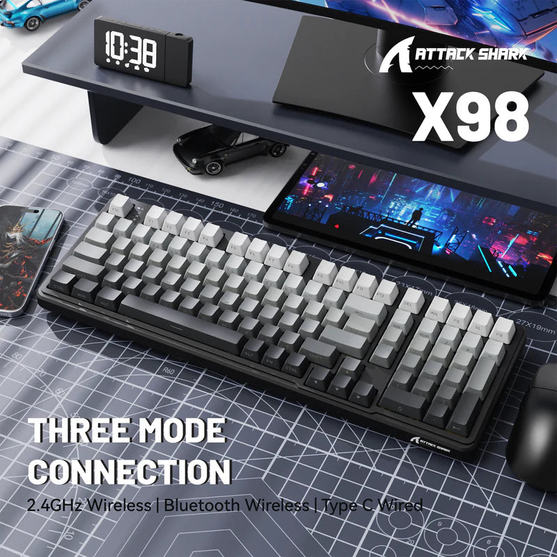 ATTACK SHARK X98 Tri-Mode 102-Keys Wireless Mechanical Keyboard - Gradient Black Moon Light