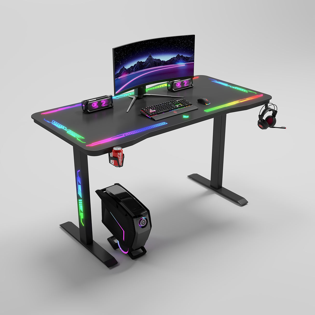 Gamax P206 Tempered Glass Surface Gaming Table 120*60*74 cm with Mousepad & Full RGB - Black (Installation Not Included)
