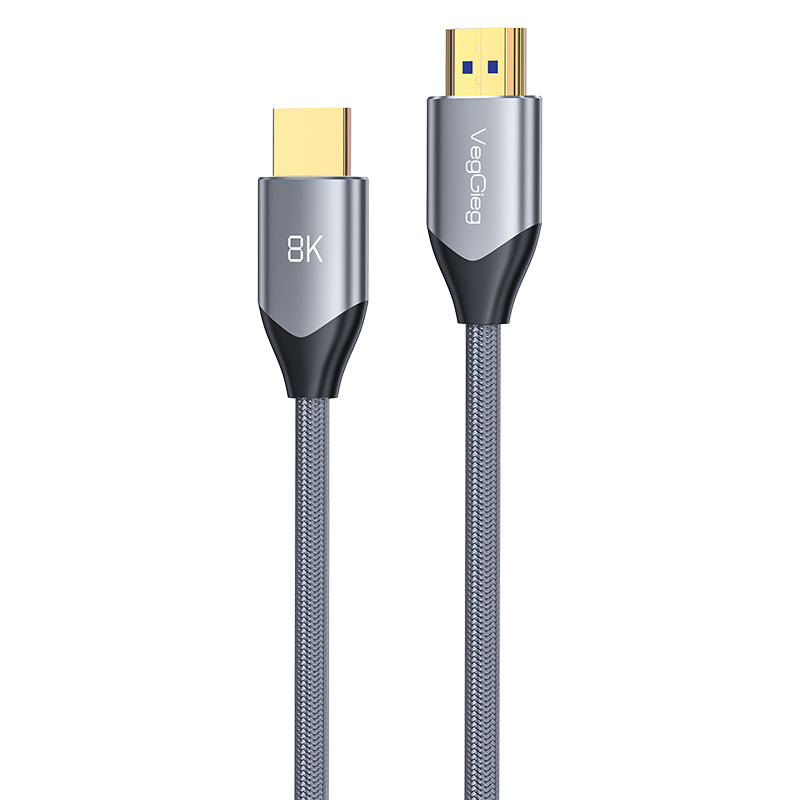 VegGieg 8K 60Hz 4K 120Hz 48Gbps HDR ARC HDCP Braided Grey Metal M/M HDMI 2.1 Cable