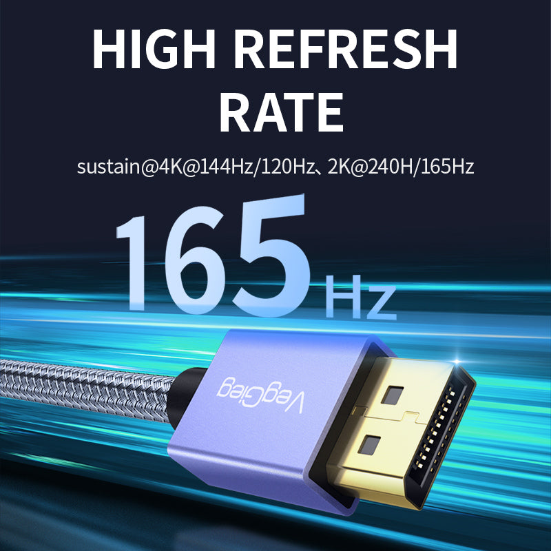VegGieg 8K/60Hz 4K/165Hz 2K/240Hz M/M Metal DisplayPort 1.4 Cable