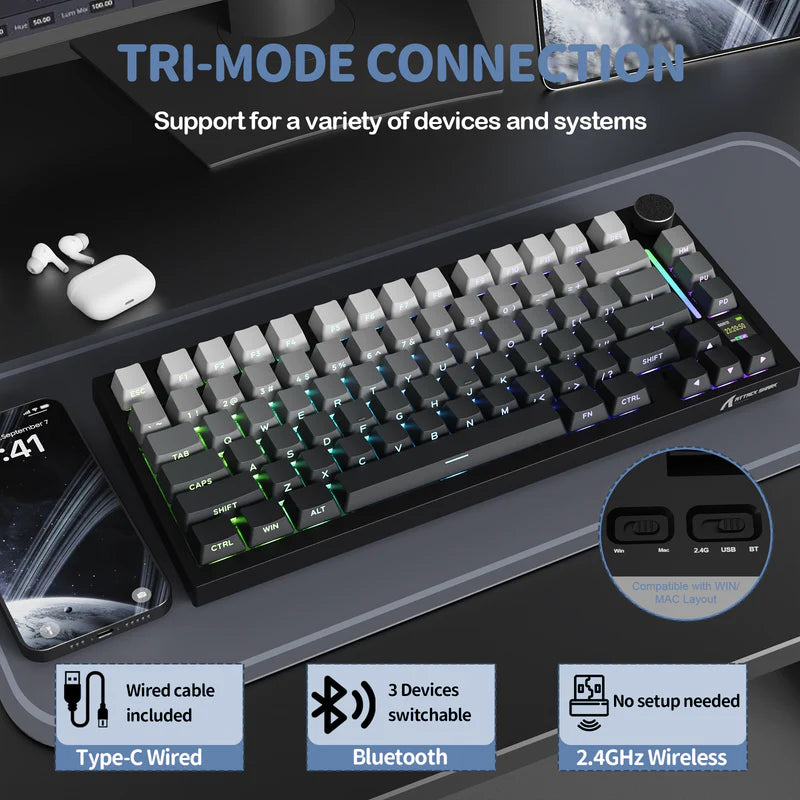 لوحة مفاتيح ميكانيكية ATTACK SHARK X820 Ultra Tri-Mode 75% Gasket - Black Gradient + Shark Switch