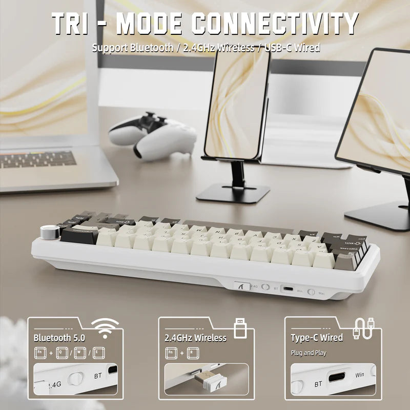 ATTACK SHARK X66 60% Wireless Mechanical Keyboard with Side Printed PBT Keycaps - Cheese White (Arabic)