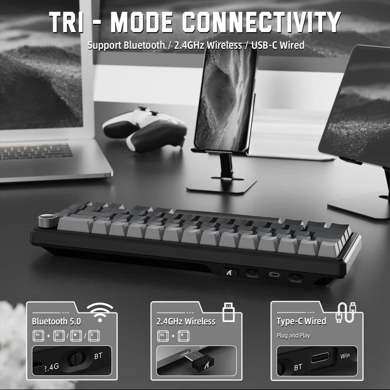 لوحة مفاتيح ميكانيكية لاسلكية ATTACK SHARK X66 60% مع أغطية مفاتيح PBT مطبوعة جانبيًا - Gradient Black Moon Light