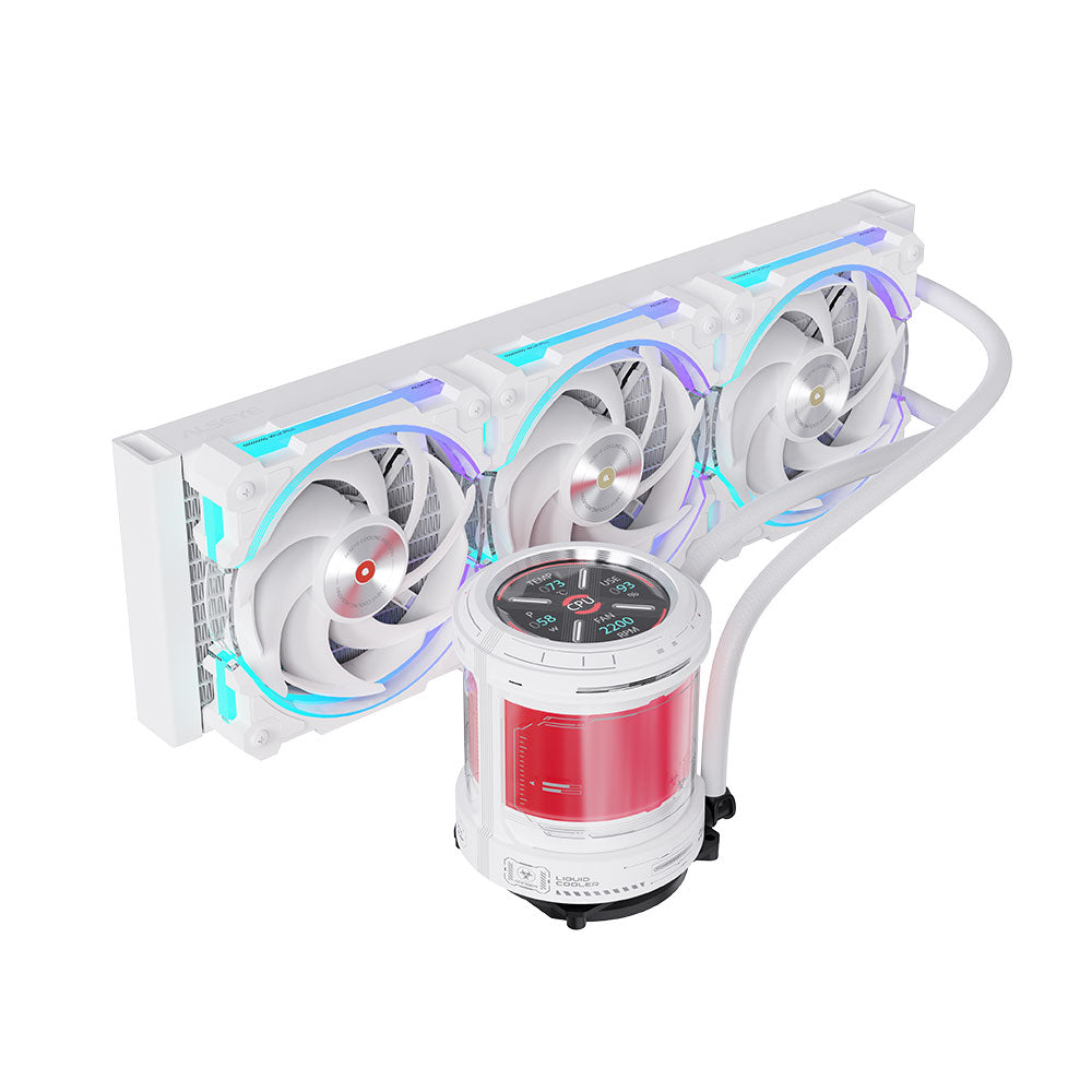 Alseye W360-V-W 360mm AIO Liquid Coolers, 350W TDP low noise ARGB pump with 2.1 inch screen - White