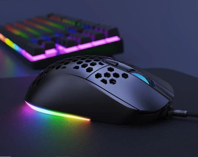 ONIKUMA CW906 Wired Mouse Hollow Honeycomb Shell 8 Programming Buttons 1200-7200DPI Colorful RGB Backlit Gaming Mice