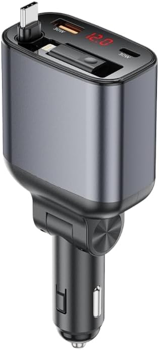 Choetech TC0033 105W Car Charger with Retractable Cable Charger - Black