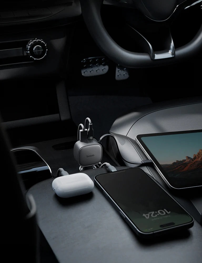 BAZIC GODRIVE LOOP 84, 1C1A CAR CHARGER WITH 75CM RETRACTABLE USB-C CABLE - BLACK