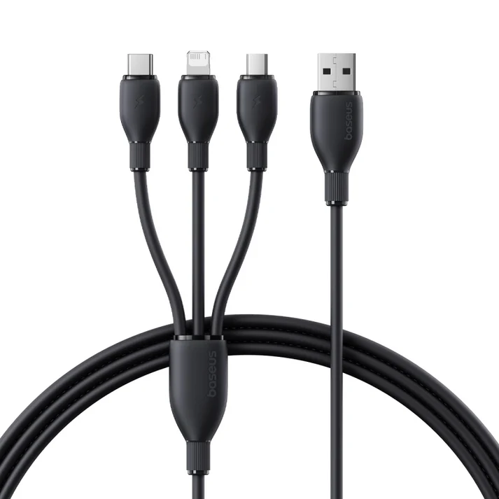 كابل بيسيوس فائق السرعة للشحن USB-A إلى M+L+C بطول 1.3 متر – أسود كوزمك
