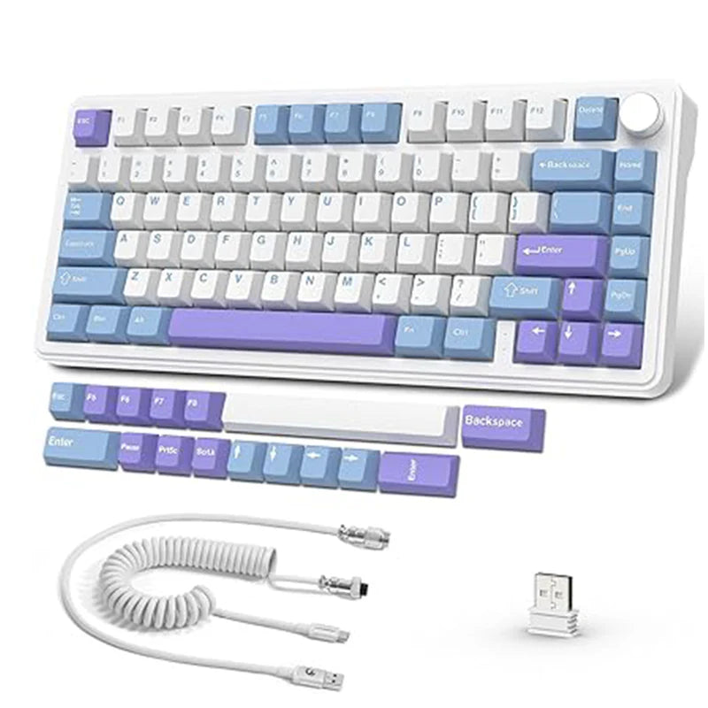 ATTACK SHARK X85 Tri-Mode 75% Gasket mounted Mechanical Keyboard - White Purple Jade Switch (Arabic)