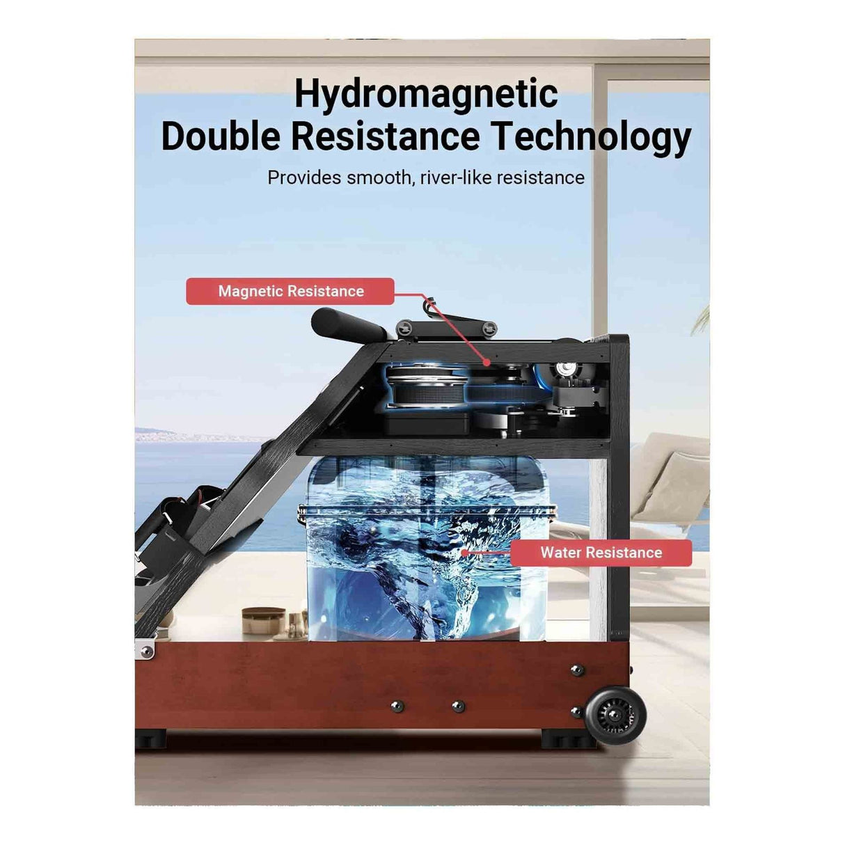 KingSmith Water Rowing Machine With Tri-Fold Patent - Walnut