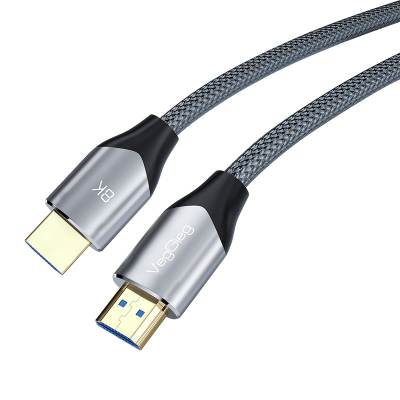 VegGieg 8K 60Hz 4K 120Hz 48Gbps HDR ARC HDCP Braided Grey Metal M/M HDMI 2.1 Cable