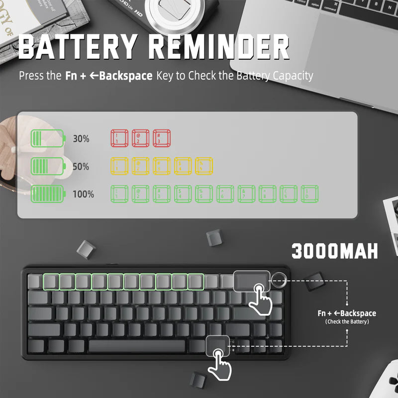 لوحة مفاتيح ميكانيكية لاسلكية ATTACK SHARK X66 60% مع أغطية مفاتيح PBT مطبوعة جانبيًا - Gradient Black Moon Light