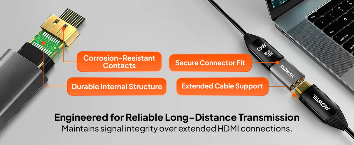موصل HDMI 8K من موسيل (عبوة من قطعتين)، يدعم دقة تصل إلى 8K@60Hz و4K@120Hz، بالإضافة إلى عرض نطاق ترددي كامل لـ HDMI 2.1 يبلغ 48 جيجابت في الثانية.