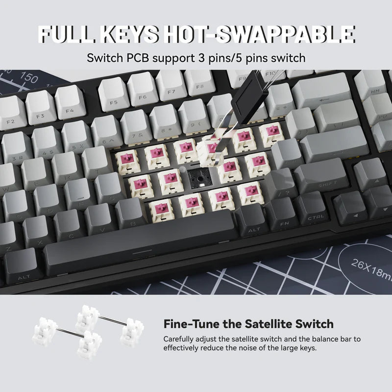 ATTACK SHARK X98 Tri-Mode 102-Keys Wireless Mechanical Keyboard - Gradient Black Moon Light