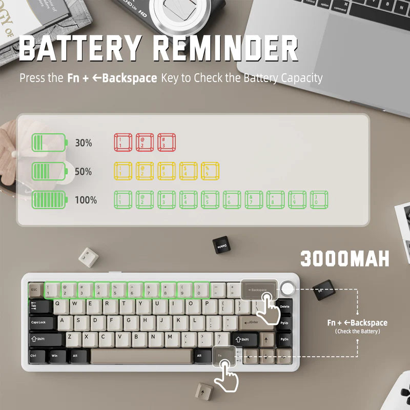 ATTACK SHARK X66 60% Wireless Mechanical Keyboard with Side Printed PBT Keycaps - Cheese White (Arabic)
