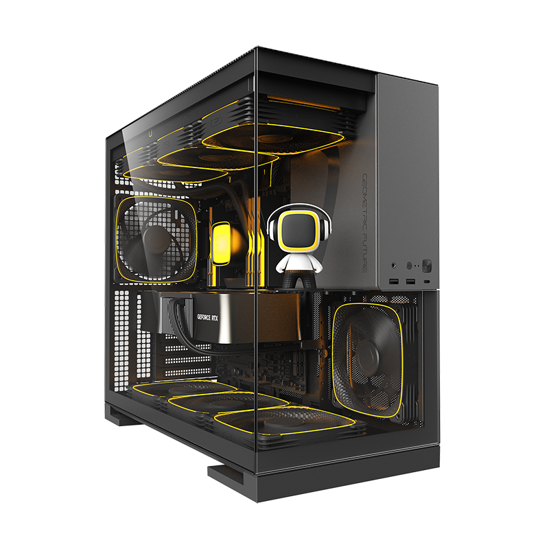 Geometric Future Model 5 Mid Tower Glass Case with 5 Fans  - Black & Gray