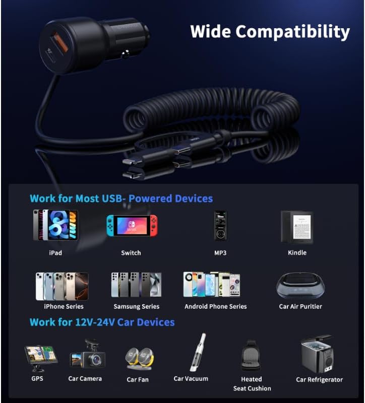 شاحن سيارة Choetech TC0038 بقوة 65W بمنفذ USB-C ومنفذ Lightning – شحن سريع