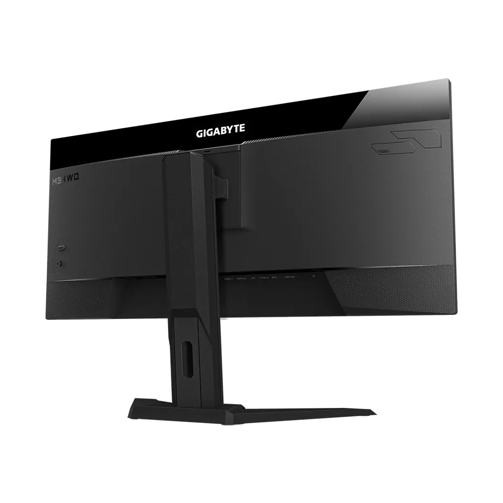 شاشة ألعاب جيجابايت M34WQ مقاس 34 بوصة بدقة WQHD (2560 × 1440)، ومعدل تحديث 144 هرتز، وزمن استجابة 1 مللي ثانية، وتقنية IPS مسطحة بحواف بارزة - أسود