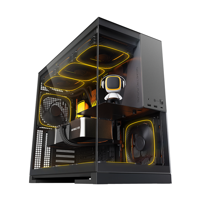 Geometric Future Model 5 Mid Tower Glass Case with 5 Fans  - Black & Gray