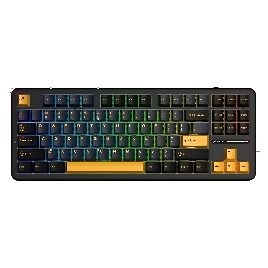 AULA F87 87 Keys Compact TKL Gasket Hot-Swappable Type-C Wired  Gaming Keyboard LEOBOG Grey Wood V3 - Black