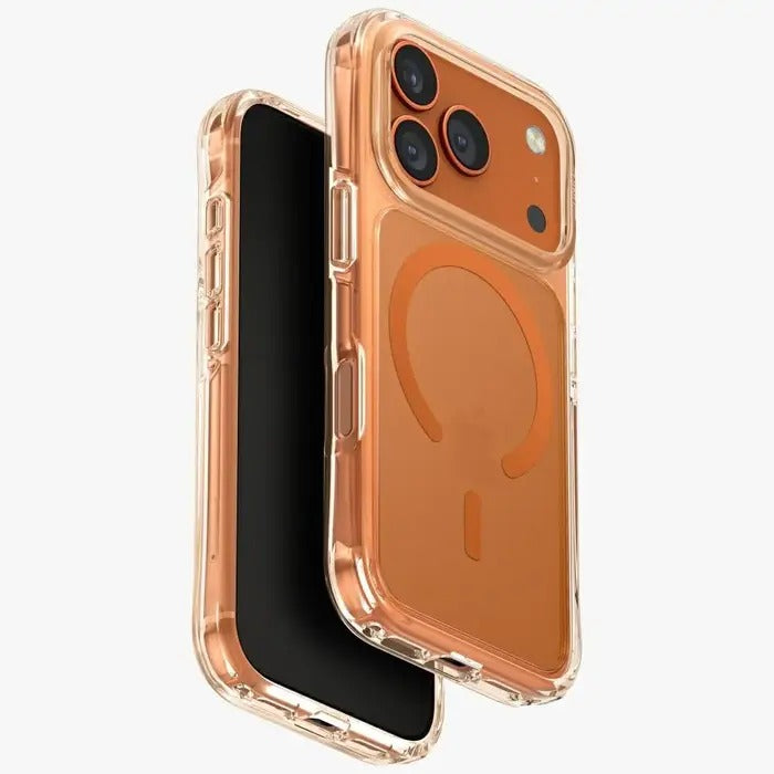 Uniq Hybrid Lifepro Xtreme MagClick case for iPhone 17 Pro - Frost Clear / Volt Orange