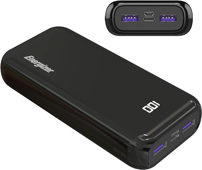 Energizer Ultimate 20000 mAh Power Bank, 22.5W, Triple Output, with Power Delivery USB-C Output and Fast Charge, Dual Input, LCD Indicator, Black