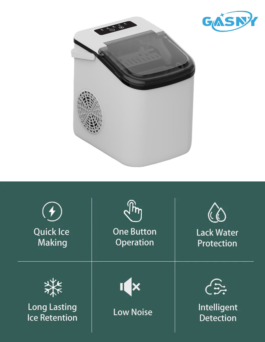 Gasny Energy Efficient Automatic Countertop Ice Maker with Fast Ice Production & Self-Cleaning Function