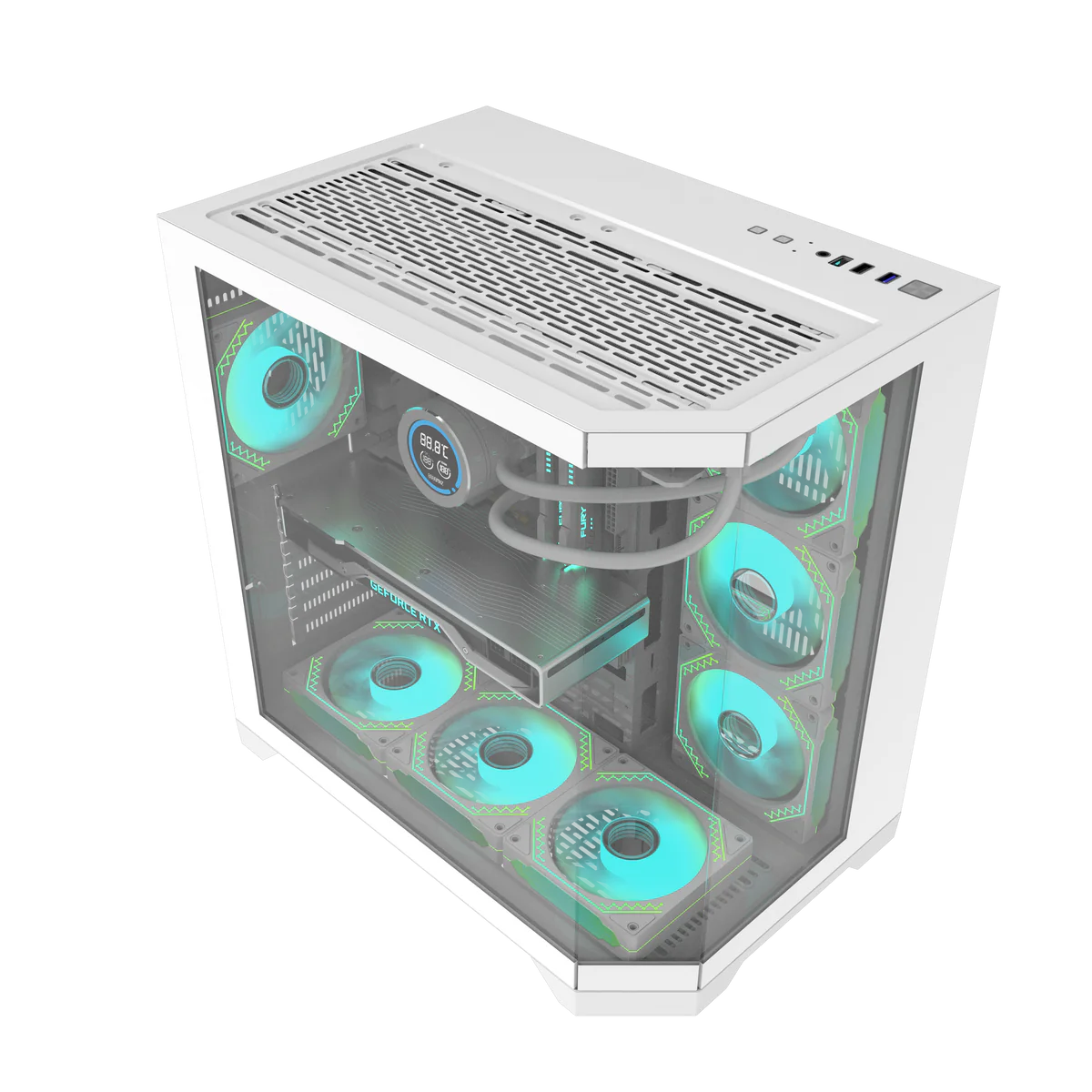 PC Case DarkFlash Aigo FT418 Pro Mid Tower Two Panel Front & Left Side Tempered Glass Case with 7 RGB Fans - White